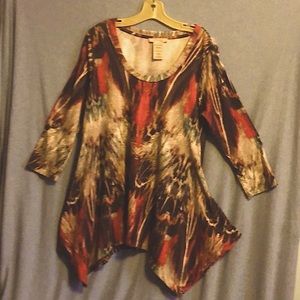 Philosophy feather print knit tunic size large art to wear